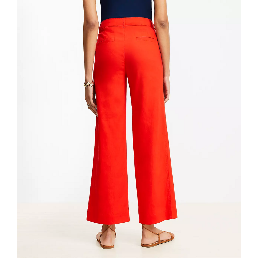 LOFT Palmer Wide Leg Crop Pants in Linen Blend in Red - Picture 4 of 8